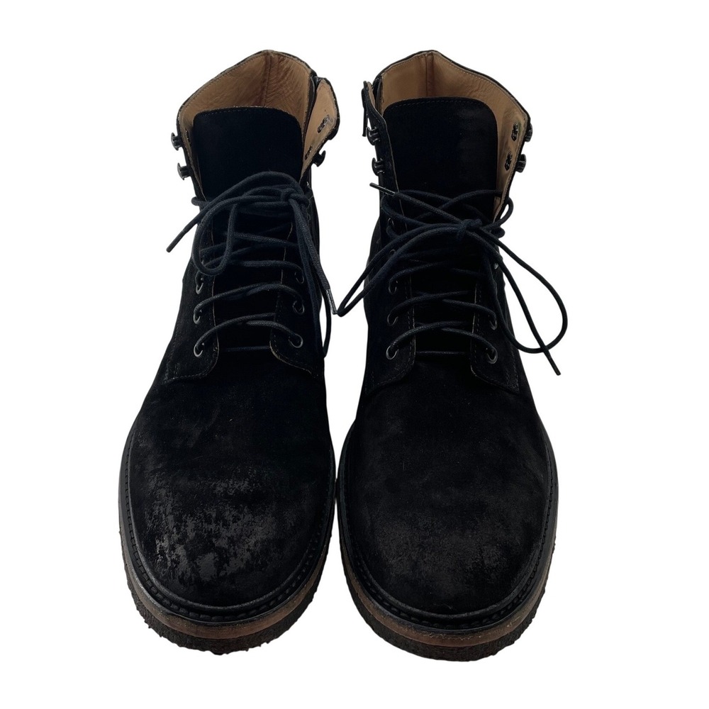 Barneys New York Men's Boots Side Zip Lace Up Black Suede Leather 10.5